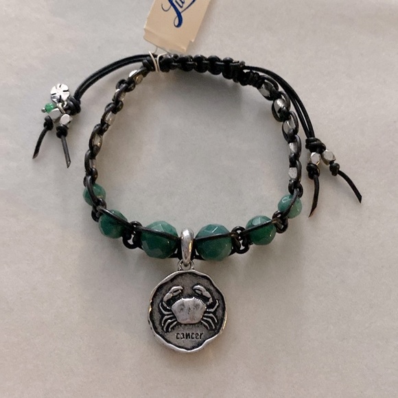 Lucky Brand Cancer pull tie leather bracelet semi precious accents Green NWT - Picture 2 of 4